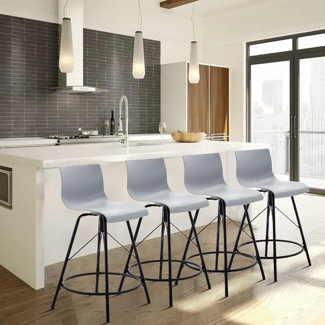 Alt view image 6 of 7 - Haobo Metal Bar Stools, Counter Stools Chairs Plastic Seat Swivel Stools Set of 4 for Indoor, Outdoor, Home, Kitchen, Bar Counter, Business (24", 07 Swivel Gray)