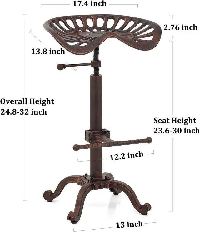 Alt view image 3 of 6 - LOKKHAN Tractor Seat Bar Stool-Rustic Industrial Bar Stool-Farmhouse Cast Iron Swivel Stool-Counter Height Adjustable-Extra Tall Pub Height-24-31 inch (Coppery Brown)