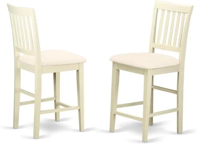 Main image of East West Furniture VNS-WHI-C Vernon Counter Height Stool - Linen Fabric Pub Height Wooden Chairs, Set of 2, Buttermilk Finish