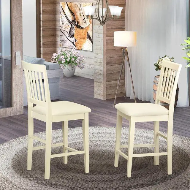 Alt view image 2 of 5 - East West Furniture VNS-WHI-C Vernon Counter Height Stool - Linen Fabric Pub Height Wooden Chairs, Set of 2, Buttermilk Finish