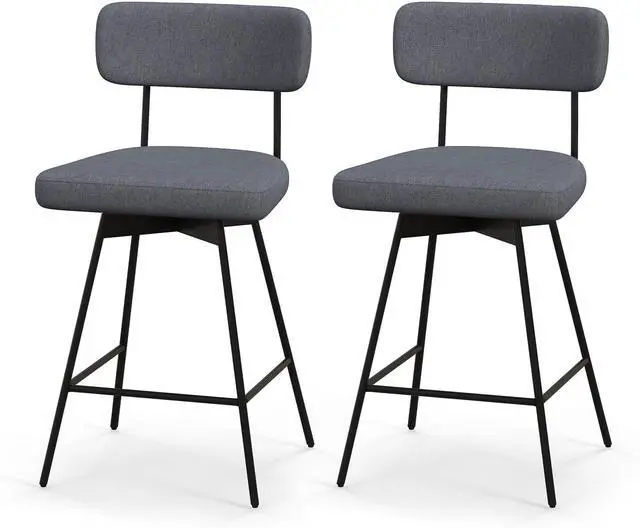 Main image of COSTWAY Bar Stools Set of 2, 25 Upholstered Counter Height Bar Stools with Back, 360° Swivel Dining Chairs with Heavy-Duty Metal Legs and Footrests, for Kitchen Island, Dining Room, Bar (2, Grey)