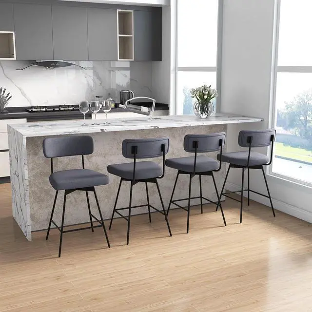 Alt view image 2 of 7 - COSTWAY Bar Stools Set of 2, 25 Upholstered Counter Height Bar Stools with Back, 360° Swivel Dining Chairs with Heavy-Duty Metal Legs and Footrests, for Kitchen Island, Dining Room, Bar (2, Grey)