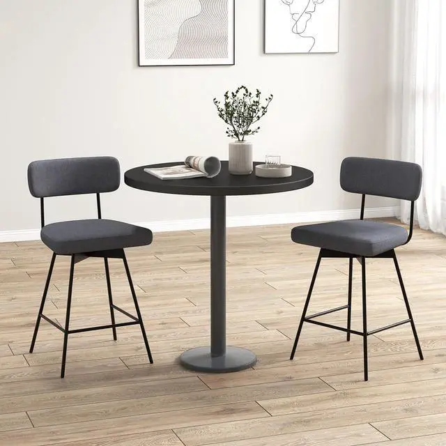 Alt view image 4 of 7 - COSTWAY Bar Stools Set of 2, 25 Upholstered Counter Height Bar Stools with Back, 360° Swivel Dining Chairs with Heavy-Duty Metal Legs and Footrests, for Kitchen Island, Dining Room, Bar (2, Grey)