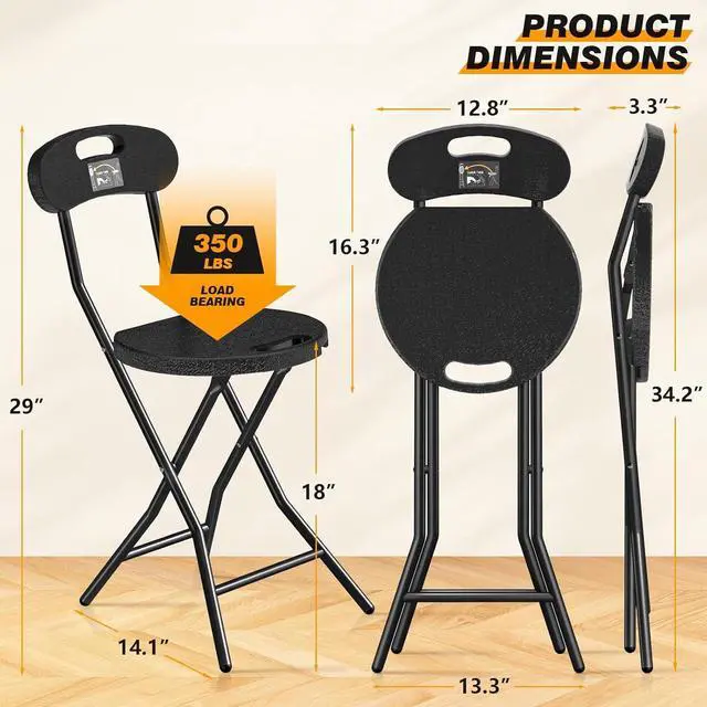 Alt view image 3 of 7 - 5Rcom Folding Stool, 2 Pack 18 inch Folding Bar Stool with Backrest and Handle, Foldable Stools for Adults Up to 350lbs, Collapsible Round Folding Counter Height Stool Chair for Camping Kitchen