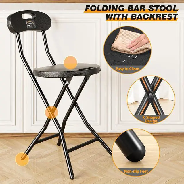 Alt view image 4 of 7 - 5Rcom Folding Stool, 2 Pack 18 inch Folding Bar Stool with Backrest and Handle, Foldable Stools for Adults Up to 350lbs, Collapsible Round Folding Counter Height Stool Chair for Camping Kitchen