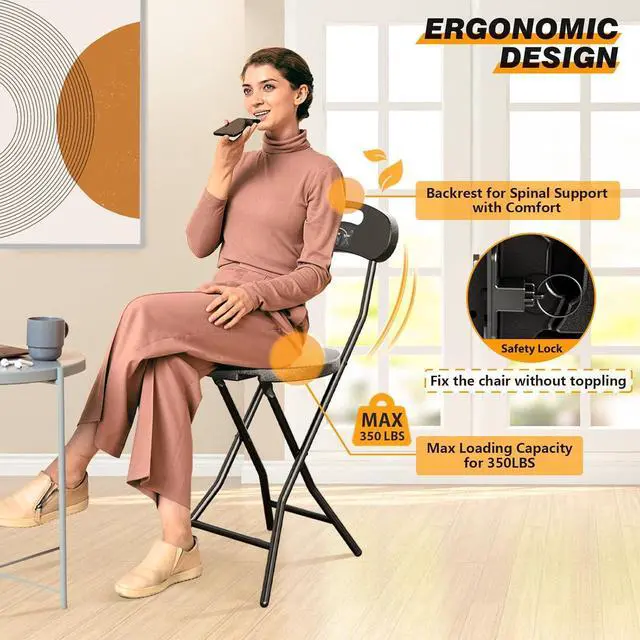 Alt view image 5 of 7 - 5Rcom Folding Stool, 2 Pack 18 inch Folding Bar Stool with Backrest and Handle, Foldable Stools for Adults Up to 350lbs, Collapsible Round Folding Counter Height Stool Chair for Camping Kitchen