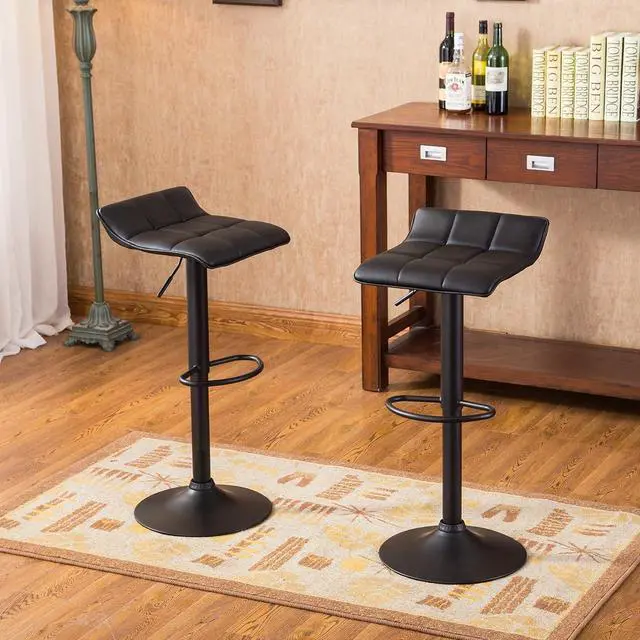 Main image of Roundhill Furniture Belham Swivel Black Bonded Leather Adjustable bar Stool. Set of 2