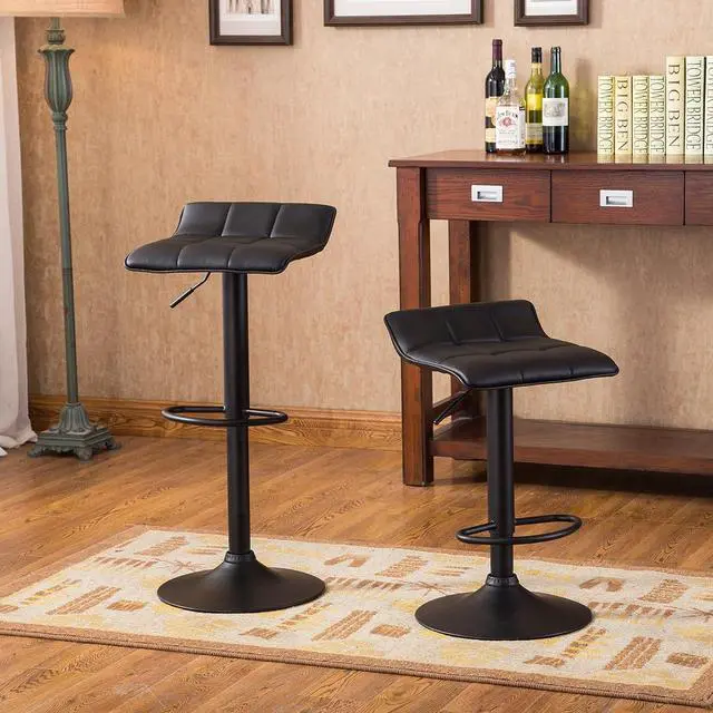 Alt view image 2 of 4 - Roundhill Furniture Belham Swivel Black Bonded Leather Adjustable bar Stool. Set of 2