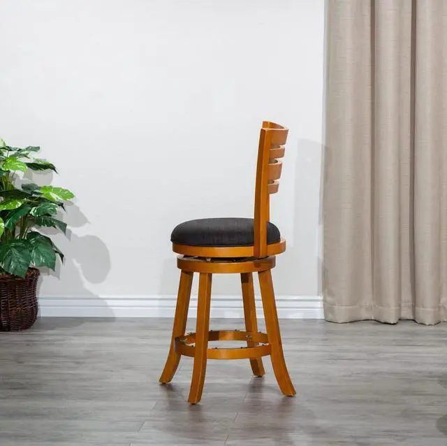 Alt view image 5 of 7 - DTY Indoor Living Granby Slat Back Fabric Swivel Stool, 24" Counter Height, Natural Finish, Charcoal Fabric Seat