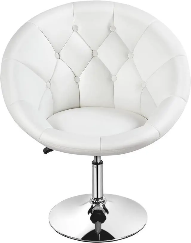 Main image of Topeakmart Swivel Adjustable Accent Tufted Chair Stool Round Upholstered Swivel Barrel Chair Vanity Chair Barstool Lounge Pub Bar White