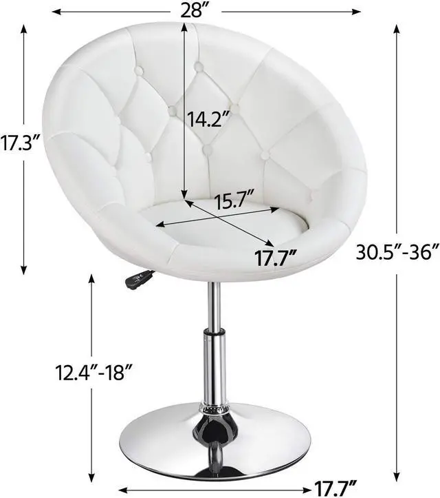 Alt view image 3 of 7 - Topeakmart Swivel Adjustable Accent Tufted Chair Stool Round Upholstered Swivel Barrel Chair Vanity Chair Barstool Lounge Pub Bar White