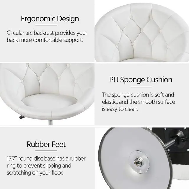 Alt view image 6 of 7 - Topeakmart Swivel Adjustable Accent Tufted Chair Stool Round Upholstered Swivel Barrel Chair Vanity Chair Barstool Lounge Pub Bar White