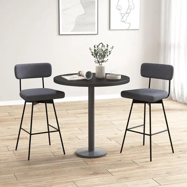 Alt view image 2 of 7 - COSTWAY Bar Stools Set of 2, 29 Upholstered Bar Height Chairs with Back, 360° Swivel Bar Chairs with Heavy-Duty Metal Legs and Footrests, Fabric Seat for Kitchen Island, Dining Room, Bar (2, Grey)