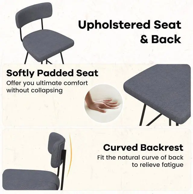 Alt view image 6 of 7 - COSTWAY Bar Stools Set of 2, 25 Upholstered Counter Height Bar Stools with Back, 360° Swivel Dining Chairs with Heavy-Duty Metal Legs and Footrests, for Kitchen Island, Dining Room, Bar (2, Grey)
