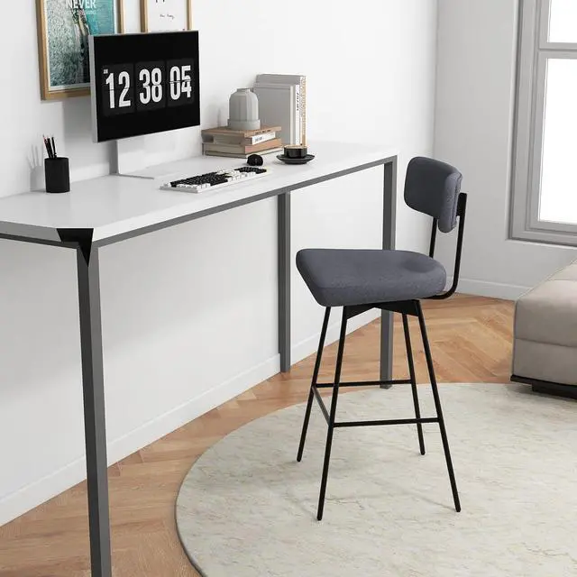 Alt view image 7 of 7 - COSTWAY Bar Stools Set of 2, 29 Upholstered Bar Height Chairs with Back, 360° Swivel Bar Chairs with Heavy-Duty Metal Legs and Footrests, Fabric Seat for Kitchen Island, Dining Room, Bar (2, Grey)
