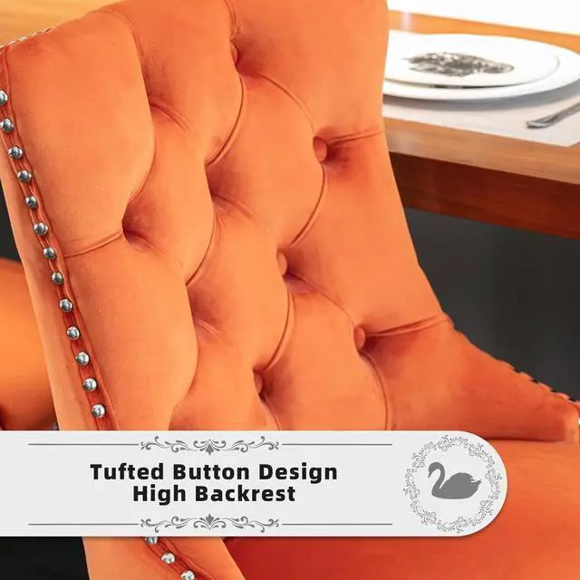 Alt view image 6 of 7 - Velvet Upholstered Bar Stools Set of 2 with Back and Wood Legs, Metal Pulling Ring, Armless Counter Height Barstools for Kitchen Island, Pub(Orange)