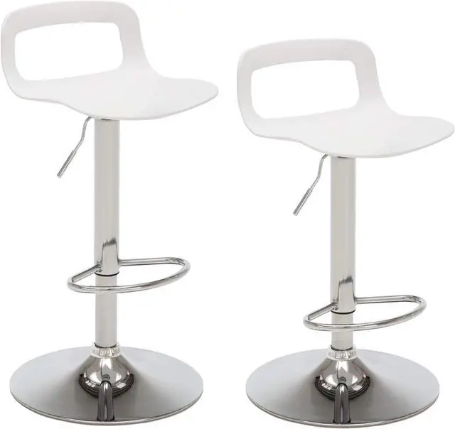 Main image of NOBPEINT NOB Contemporary Chrome Air Lift Adjustable Swivel Bar Stool (2 Pieces, White)
