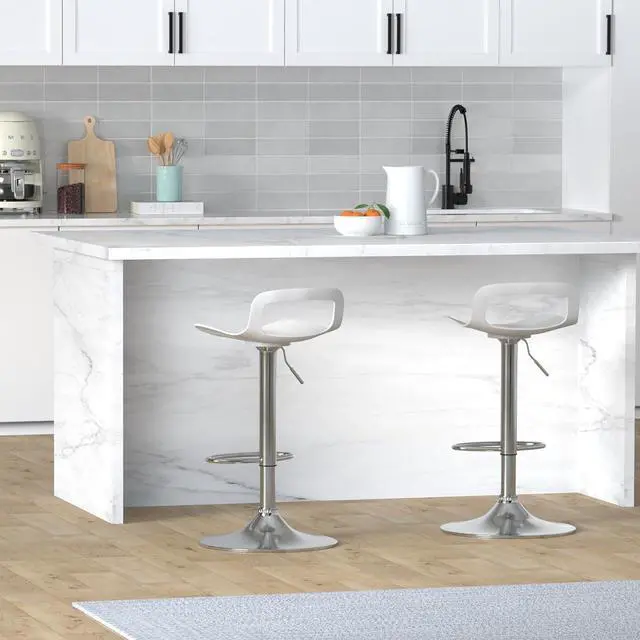 Alt view image 2 of 7 - NOBPEINT NOB Contemporary Chrome Air Lift Adjustable Swivel Bar Stool (2 Pieces, White)