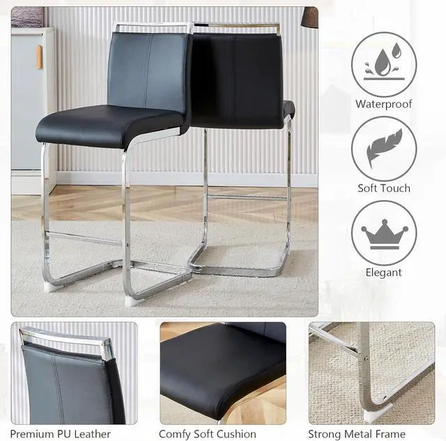 Alt view image 4 of 7 - 25in Counter Height Bar Stool Set of 4 PU Leather Bar Chair with Back Kitchen Island Stools with Cushion for Dining Room Living Room Pub Restaurant Black