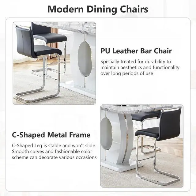 Alt view image 6 of 7 - 25in Counter Height Bar Stool Set of 4 PU Leather Bar Chair with Back Kitchen Island Stools with Cushion for Dining Room Living Room Pub Restaurant Black