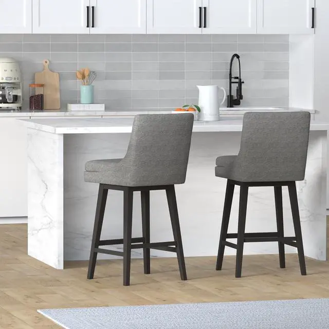 Alt view image 2 of 7 - CHITA Bar Height Swivel Barstool with Back Set of 2, FSC Certified Upholstered Bar Stool, 30.7" H Seat Height, Fabric in Fog