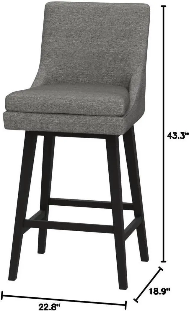Alt view image 3 of 7 - CHITA Bar Height Swivel Barstool with Back Set of 2, FSC Certified Upholstered Bar Stool, 30.7" H Seat Height, Fabric in Fog