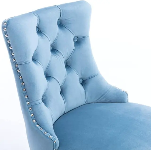 Alt view image 6 of 7 - Rhomtree Velvet Bar Stools Modern Upholstered Bar Chairs 27'' Seat Height with Button Tufted Solid Wood Legs Counter Stools for Home Bar Dining Room Kitchen (Light Blue, Set of 2)