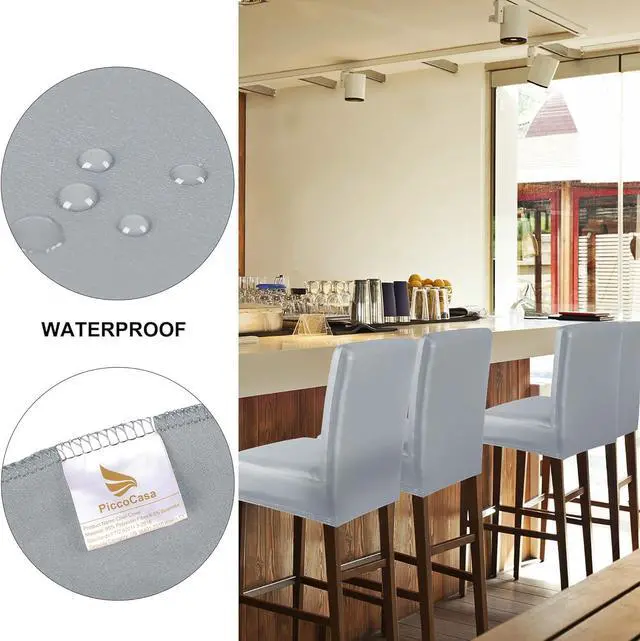 Alt view image 4 of 7 - PiccoCasa Waterproof Bar Stool Covers, Faux Leather Pub Counter Height Side Chair Covers with Elastic Band Silver Gray 4Pcs