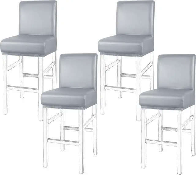 Main image of PiccoCasa Waterproof Bar Stool Covers, Faux Leather Pub Counter Height Side Chair Covers with Elastic Band Silver Gray 4Pcs
