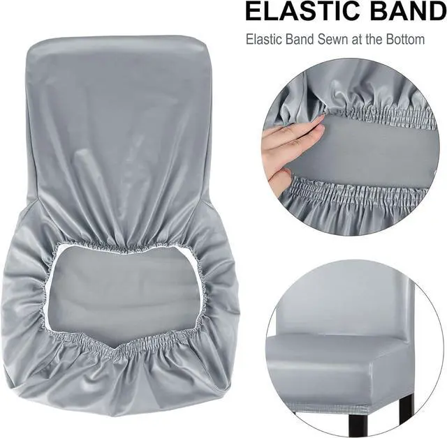 Alt view image 7 of 7 - PiccoCasa Waterproof Bar Stool Covers, Faux Leather Pub Counter Height Side Chair Covers with Elastic Band Silver Gray 4Pcs