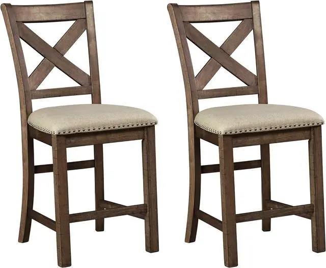 Main image of Signature Design by Ashley Moriville Rustic Farmhouse 24.5" Upholstered Barstool, 2 Count, Beige & Brown