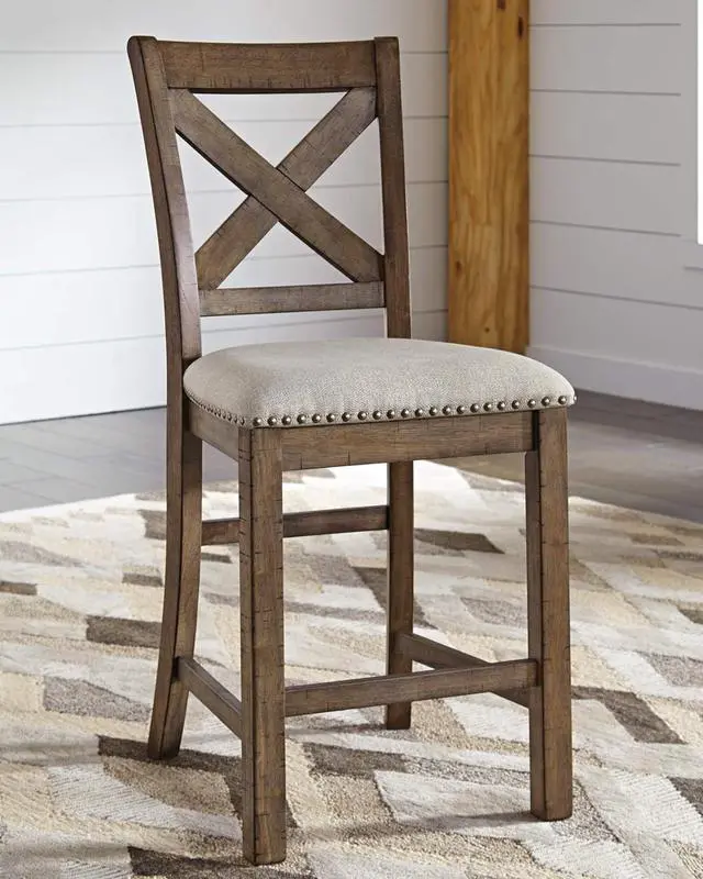 Alt view image 2 of 7 - Signature Design by Ashley Moriville Rustic Farmhouse 24.5" Upholstered Barstool, 2 Count, Beige & Brown