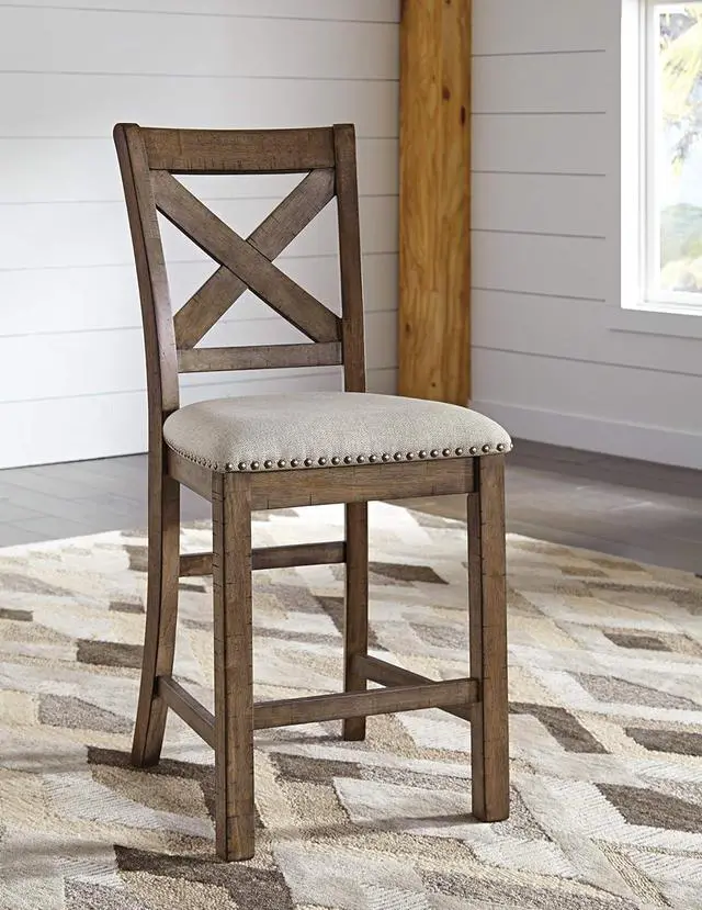 Alt view image 4 of 7 - Signature Design by Ashley Moriville Rustic Farmhouse 24.5" Upholstered Barstool, 2 Count, Beige & Brown