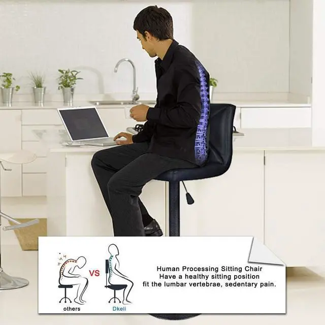 Alt view image 2 of 6 - Dkeli Bar Stools, Modern Black PU Leather Barstools with Back Adjustable Counter Height Swivel Bar Stool, Set of 2 (Black)