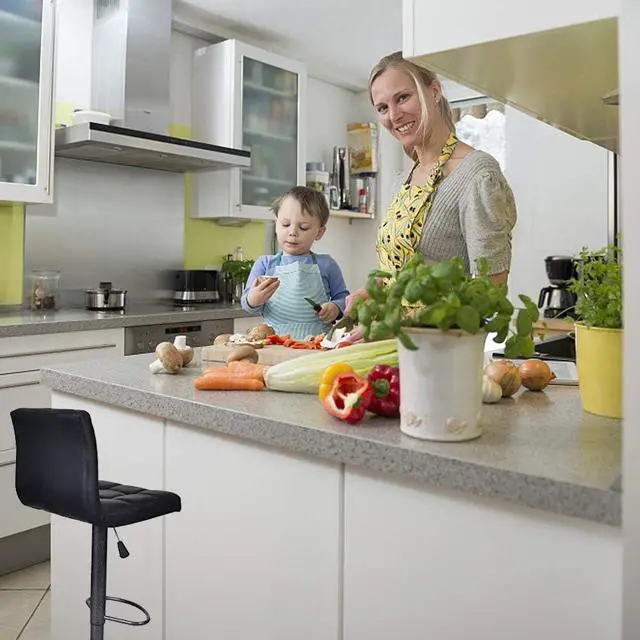 Alt view image 3 of 6 - Dkeli Bar Stools, Modern Black PU Leather Barstools with Back Adjustable Counter Height Swivel Bar Stool, Set of 2 (Black)