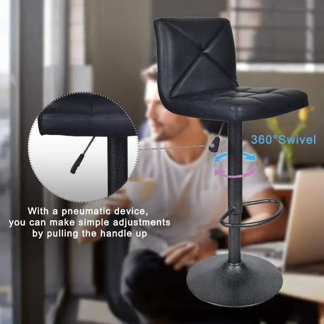 Alt view image 4 of 6 - Dkeli Bar Stools, Modern Black PU Leather Barstools with Back Adjustable Counter Height Swivel Bar Stool, Set of 2 (Black)