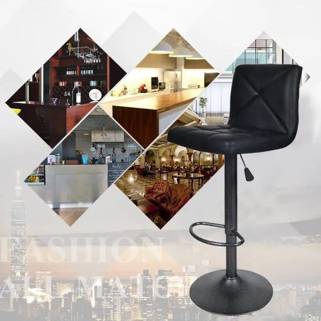 Alt view image 6 of 6 - Dkeli Bar Stools, Modern Black PU Leather Barstools with Back Adjustable Counter Height Swivel Bar Stool, Set of 2 (Black)