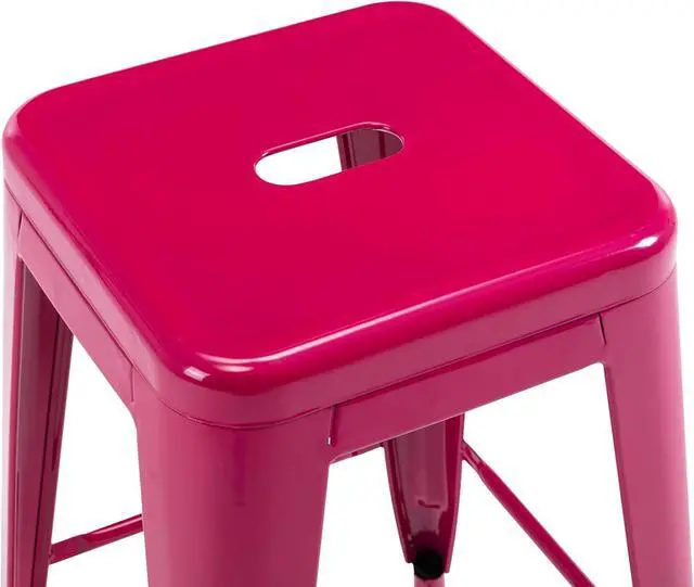 Alt view image 7 of 7 - Vogue Furniture Direct 24 Inch Metal Bar Stools, Backless Counter Height Barstools, Indoor Outdoor Stackable Stools with Square Seat, Set of 2 (Hot Pink)