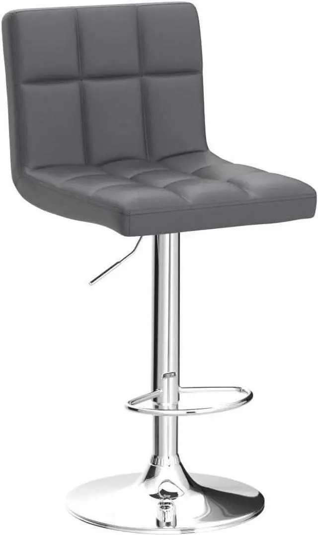 Alt view image 4 of 7 - Leopard Bar Stools, Modern PU Leather Adjustable Swivel Classic Bar Stool with Back, Set of 3 (Grey)