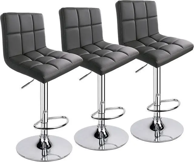 Main image of Leopard Bar Stools, Modern PU Leather Adjustable Swivel Classic Bar Stool with Back, Set of 3 (Grey)