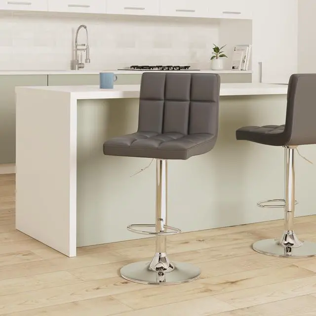 Alt view image 2 of 7 - Leopard Bar Stools, Modern PU Leather Adjustable Swivel Classic Bar Stool with Back, Set of 3 (Grey)