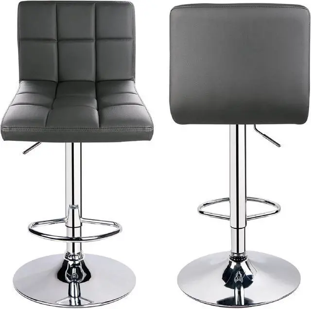 Alt view image 5 of 7 - Leopard Bar Stools, Modern PU Leather Adjustable Swivel Classic Bar Stool with Back, Set of 3 (Grey)
