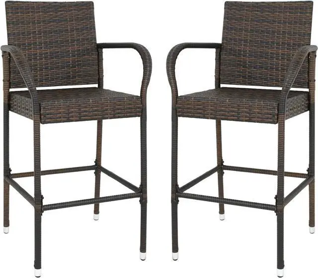 Main image of SUPER DEAL Upgraded Wicker Bar Stool Chairs Outdoor Backyard Rattan Chair w/Iron Frame, Armrest and Footrest (2)
