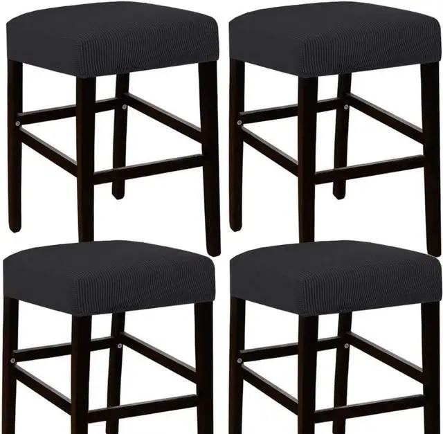 Main image of ANWUCHEN Stool Covers Rectangle,4 Pack Elastic Rectangle Bar Stool Covers Elastic Vanity Stool Cover Jacquard Chair Seat Slipcover Counter Stool Covers Saddle Seat Cover for Wooden Metal Bench(Black)