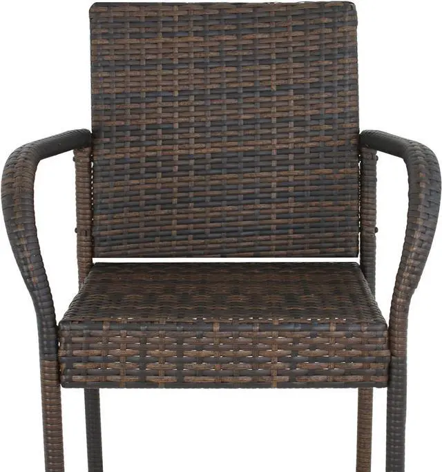 Alt view image 7 of 7 - SUPER DEAL Upgraded Wicker Bar Stool Chairs Outdoor Backyard Rattan Chair w/Iron Frame, Armrest and Footrest (2)
