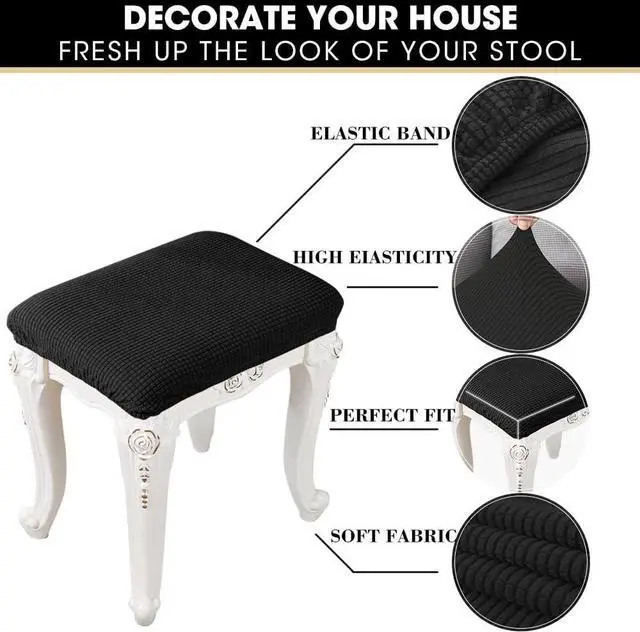 Alt view image 2 of 6 - ANWUCHEN Stool Covers Rectangle,4 Pack Elastic Rectangle Bar Stool Covers Elastic Vanity Stool Cover Jacquard Chair Seat Slipcover Counter Stool Covers Saddle Seat Cover for Wooden Metal Bench(Black)