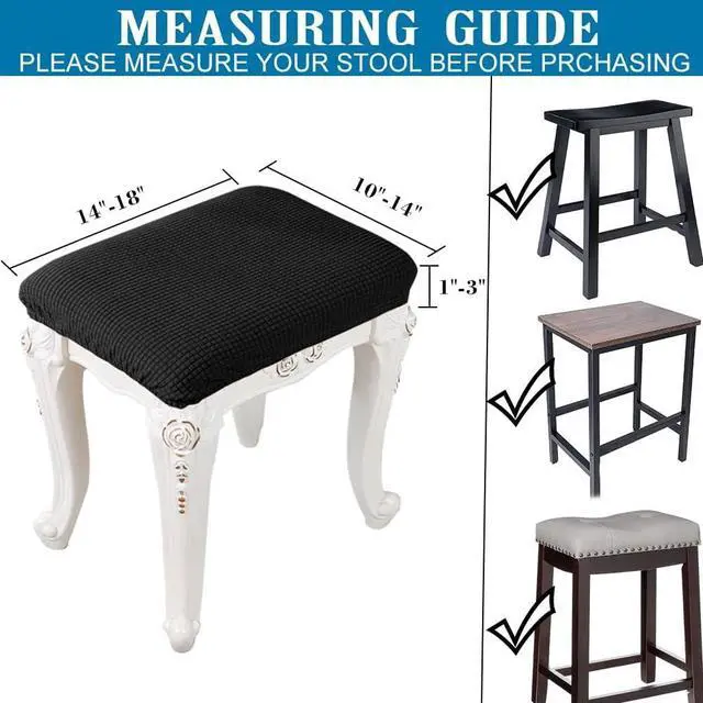 Alt view image 3 of 6 - ANWUCHEN Stool Covers Rectangle,4 Pack Elastic Rectangle Bar Stool Covers Elastic Vanity Stool Cover Jacquard Chair Seat Slipcover Counter Stool Covers Saddle Seat Cover for Wooden Metal Bench(Black)