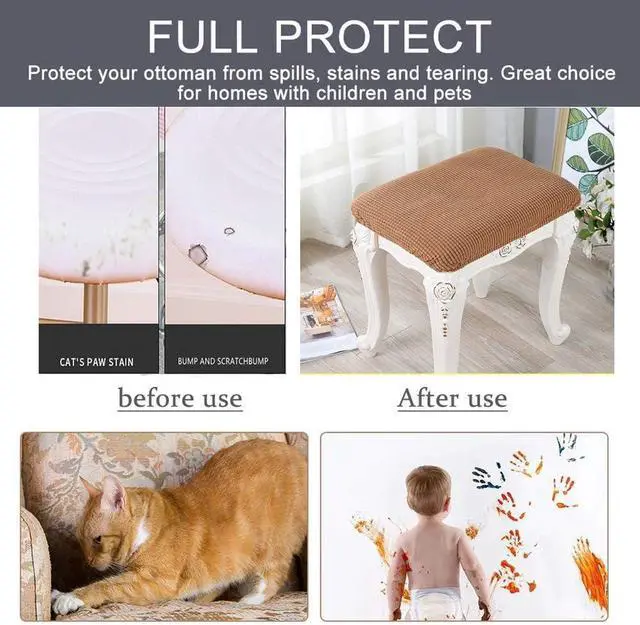 Alt view image 6 of 6 - ANWUCHEN Stool Covers Rectangle,4 Pack Elastic Rectangle Bar Stool Covers Elastic Vanity Stool Cover Jacquard Chair Seat Slipcover Counter Stool Covers Saddle Seat Cover for Wooden Metal Bench(Black)