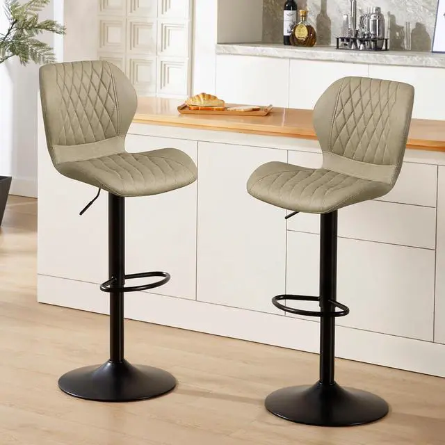 Main image of Bar Stools Set of 2, Adjustable Bar Stools with Back, Modern Swivel Faux Leather Counter Height Barstools for Kitchen Island Chairs Counter Bar, Khaki