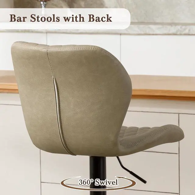 Alt view image 4 of 7 - Bar Stools Set of 2, Adjustable Bar Stools with Back, Modern Swivel Faux Leather Counter Height Barstools for Kitchen Island Chairs Counter Bar, Khaki
